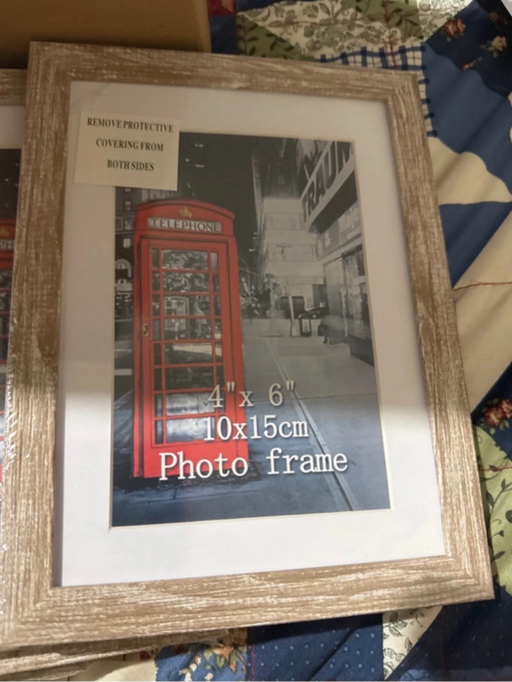 Wood-Textured Photo Frame with Red Accent Print - Unbranded